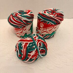 Lily Sugar'n Cream Cotton Yarn Mistletoe Red Green White Christmas Lot of 3 USA